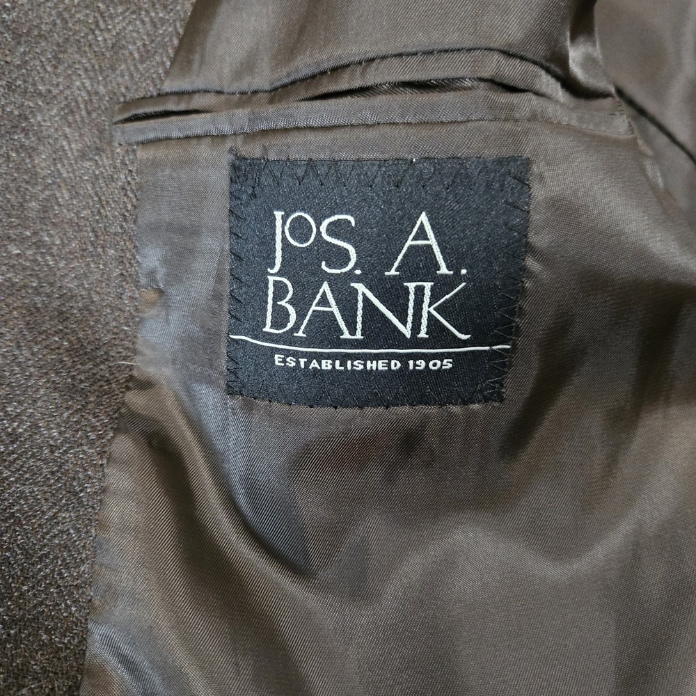 Jos A Bank 100% Wool Tweed Herringbone‎ 46R Blazer Sport Coat  Jacket Brown - Picture 3 of 10